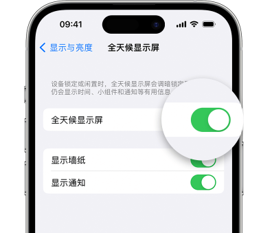 宛城苹果15预约维修分享iPhone15如何设置全天候显示屏幕可见 